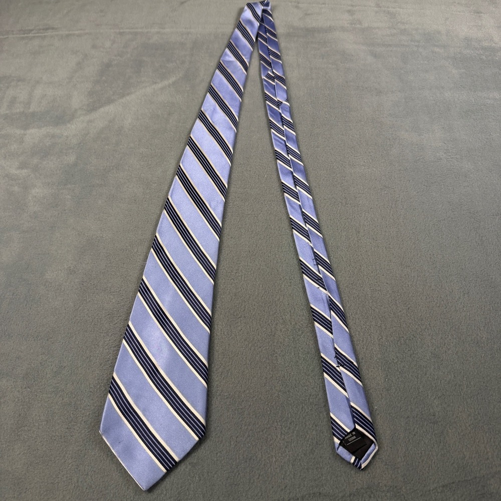 Croft & Barrow Mens Blue Striped Silk Blend Necktie Navy White Diagonal Stripe